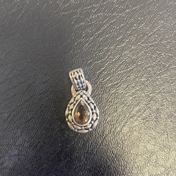 Smoky quartz teardrop SS pendant w/16” chain - Picture 2 of 4